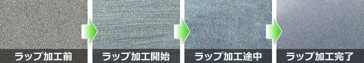 ラップ加工前　ラップ加工開始　ラップ加工途中　ラップ加工完了